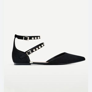 Zara Black Pearl Ankle D’ Orsay Pointed Flats size 37 (6.5)